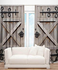 Western Vintage Barn Door Curtain Set 82x84 Inches Brown Wooden Dope Look Polyester Drapes 2 Panels For Bedroom Rustic Decor