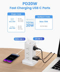 Game Changing Power Strip Tower Surge Protector With Pd Fast Charging Usb C Ports And Twelve Ac Outlets Smart Charging Station with USB ports.