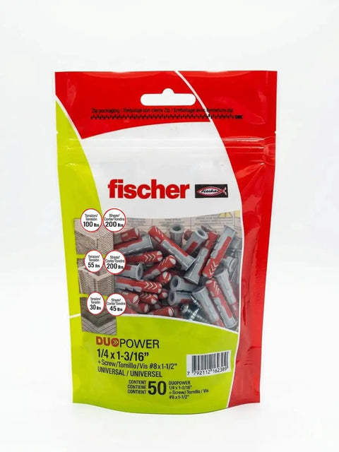 Heavy Duty Universal Wall Anchors For Concrete Brick Drywall And Wood Self Expanding Plugs in zip bag, 50 count, 1/4 x 1-3/16 size.