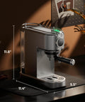 Front view of 20 Bar Espresso Machine With Steam Wand, Compact Stainless Steel Coffee Maker For Lattes And Cappuccinos, Fast Heating 1450W, Barista-Grade Home Brewer For Cafe Quality Crema