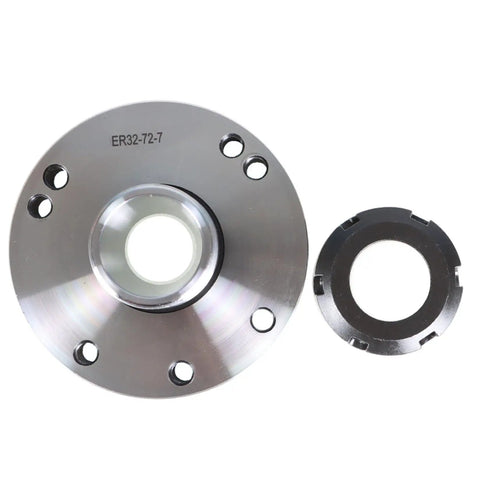 ER-32 Collet Chuck 100mm Diameter Precision Lathe Tool With 0.005 Accuracy And Tight Tolerance For Milling Lathe Setup Built Tough Boss Level Quality In High Speed Steel With 40CR And Back Plate Mount Ready, shown with components