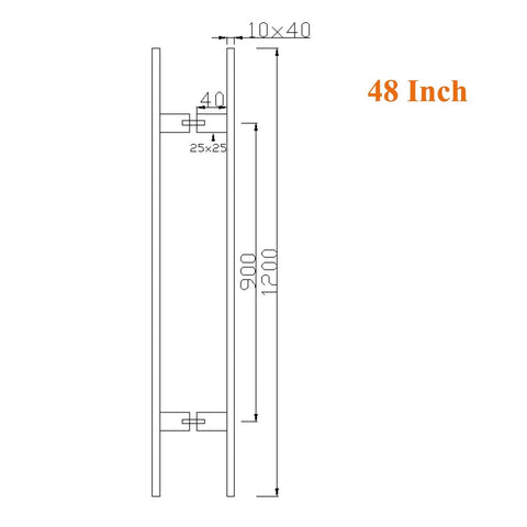 Heavy Duty 48 Inch Commercial Push Pull Door Handle With Square Design SUS 304 Stainless Steel Construction Anti Rust And Corrosion Resistant Tough As Nails For High Traffic Doors drawing, 1200mm size