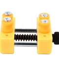 Mini Table Vise Clamp Drill Press Jig for Small Projects, Micro Wood Carving Vice, compact yellow with screws.