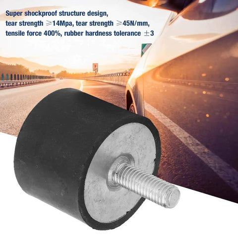 4Pcs Vibration Rubber Bobbin Mount Isolator Set For Automobiles Machinery Fitness Equipment And Generators VE40x30 M8x23 Shock Absorber Vibration Dampers To Beat Rattle And Noise And Keep Equipment Running Smooth. black rubber bobbin mount with M8x23 threaded stud, shown on car road backdrop