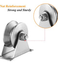 Heavy Duty Stainless Steel V Groove Gate Track Roller For Sliding Gates With Double Bearing Wheels Set Of 2, side view, solid bracket