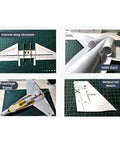 F 18 Style RC Aircraft Kit With Dual 30mm Ducted Fans And A 395mm Wingspan DIY Fixed Wing Build For Hobbyists And Collectors Plug And Play Grey PNP Design For Realistic Aerodynamics. Image shows internal wing structure, fuselage frame, inlet duct, and vertical tail details.