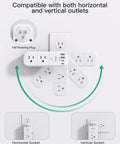 Power Strip With 6 AC Outlets And 4 USB Ports, 1800 Joules Surge Protector, 180 Degree Swivel Plug shown in horizontal configuration