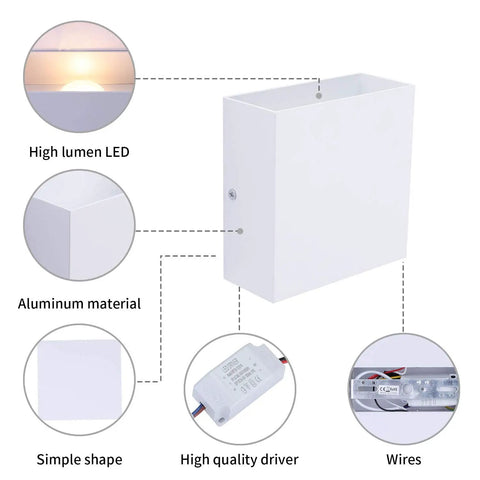 Dimmable Wall Sconce Set Of 2 Plug In LED Wall Lamps 12W Acrylic Modern Lighting showing components and features