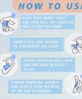 Instruction guide for using 14 Pairs Silicone Ear Plugs For Sleeping And Travel, Reusable Noise Reduction 27dB, blue and orange