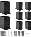 Beefy 4x4 Post Base Brackets, 8 Pack, Heavy Duty Solid Steel Deck Post Anchors With Black Powder Coat, bolts and wrench included
