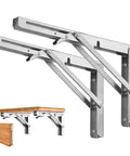 Beefy 10 Inch Folding Shelf Brackets Set of 2, Stainless Steel Collapsible Brackets for Benches and Tables, Space Saving Wall Mount