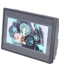 7 Inch TFT LCD Touchscreen Display for PLC Control, 24V DC Powered With 8 Relay Outputs, 800x480 Display, FX3U 20 40 48 MRT Compatible, Industrial Grade Panel Mount Monitor For Smart Automation Projects Plug And Play Ready., 7-inch panel-mount HMI touchscreen with black bezel for PLC control