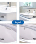 White 5oz Bathtub Repair Kit For Cracks Holes Scratches In Bathtubs Ceramic Tiles Sinks Porcelain Fiberglass And Countertops Restore Look And Save Money With Easy DIY Repairs, before and after repair results
