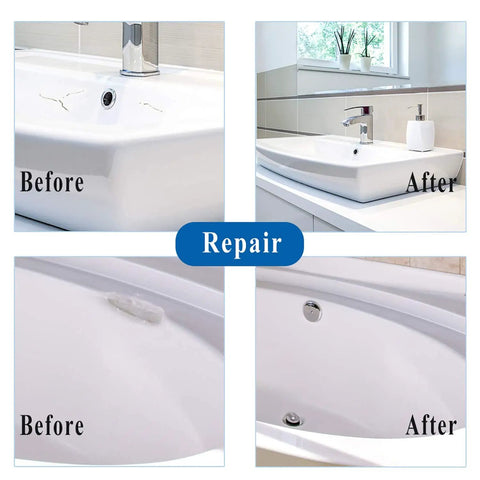 White 5oz Bathtub Repair Kit For Cracks Holes Scratches In Bathtubs Ceramic Tiles Sinks Porcelain Fiberglass And Countertops Restore Look And Save Money With Easy DIY Repairs, before and after repair results