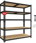Beefy Heavy Duty Garage Shelving Rack 5 Tier Industrial Metal Storage Unit With 2400 Lbs Capacity Adjustable Shelves 16D 36W 72H Black