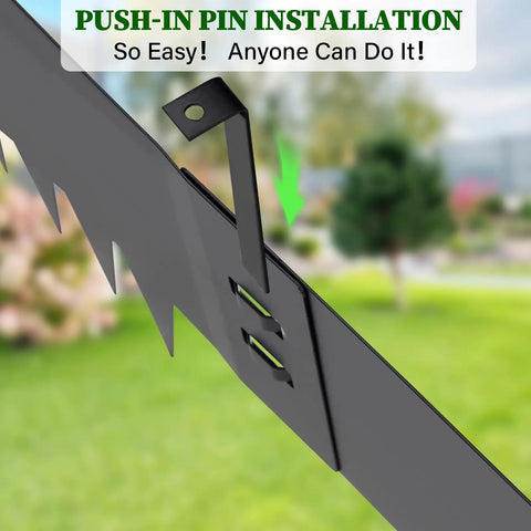 Push-in pin installation of Heavy Duty Flexible Metal Landscape Edging Kit 33 Ft Total 6 Inch Tall By 40 Inch Long Galvanized Steel Border