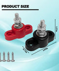 Sweet Two Piece Car Battery Junction Block With Solid Quarter Inch Terminals For 12V Rigs features red and black blocks with measurements.