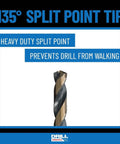 Drill America HSS drill bit with black-and-gold finish; close-up of a single bit showing 135° split-point