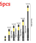 Super Sleek 6 Pc Magnetic Drill Bit Set With Quick Change Screwdriver Bits In 4 Sizes Made From Gritty S2 Steel For Tough Home Repairs And Jobsite Projects That Need A Reliable Anti Slip Grip For All Your DIY Adventures; 6pcs sizes shown