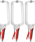 Beefy 18 Inch C Clamp Locking Pliers Set 3 Pieces With Swivel Pads And TPR Handle Nickel Plated Vise Grips For Woodworking And Welding