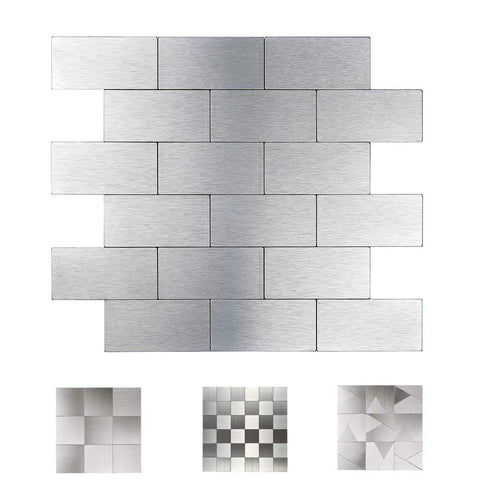 Peel and Stick Aluminum Backsplash Tiles for Kitchen, 10-Piece Silver Brushed Subway Tile Set, No-Fuss DIY Install, 11.7x11.34 Inches