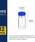 2ml Sterile Glass Injection Vials 12 Pack With Self Healing Ports And Aluminum Sealed Caps Empty Laboratory Vials For Medical Use Safe Durable Great For Sample Storage Transport And Refill, 2ml vial with 35x16mm size and aluminum cap