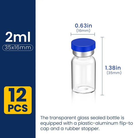 2ml Sterile Glass Injection Vials 12 Pack With Self Healing Ports And Aluminum Sealed Caps Empty Laboratory Vials For Medical Use Safe Durable Great For Sample Storage Transport And Refill, 2ml vial with 35x16mm size and aluminum cap