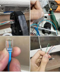 Steps of using Double Ended Coax Cable Stripper 2 Pack for RG6 RG59 RG7 RG11; cable preparation and connection shown.