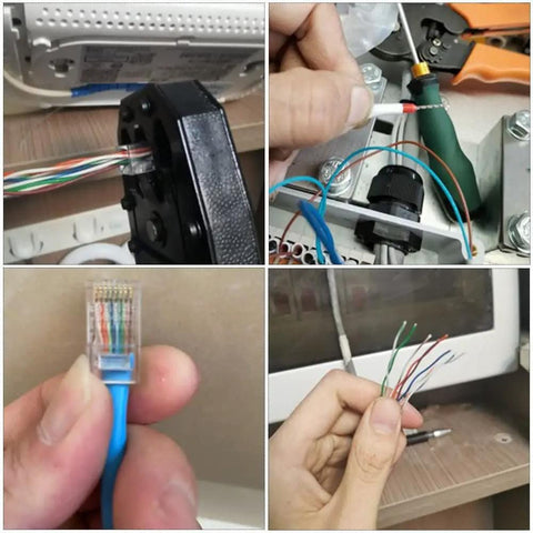 Steps of using Double Ended Coax Cable Stripper 2 Pack for RG6 RG59 RG7 RG11; cable preparation and connection shown.