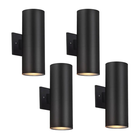 4 Pack Outdoor Wall Lights For Porch And Patio, Waterproof Black Aluminum Sconce Fixtures With Up And Down Lighting