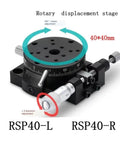 Compact 40mm Manual Sliding Platform Rotary Stage With 360 Degree Optical Adjust Stage Aluminum Micropositioning Platform Multi Axis Fine Adjustment For Precision Work RSP40 L And R Models Lightweight Durable Benchtop Stage shown.