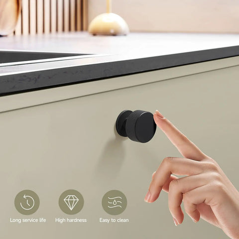 Set Of 10 Matte Black Cabinet Knobs For Kitchen Cabinets And Dresser Drawers Slick Round Knurled Hardware Pulls in use
