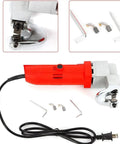 Pro Electric Metal Cutting Shears Heavy Duty Power Snips For Thin Stainless Steel Plates Professional Grade Cordless Tin Snips With Copper Motor, close-up view of red shears with attachments.