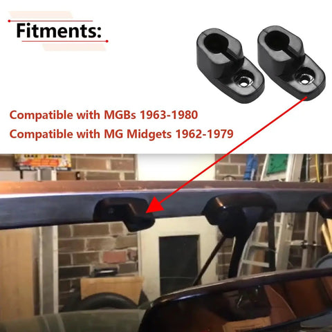 Sun Visor Clip Retainer For Classic MGB 1963 To 1980 And MG Midget 1962 To 1979, shown with fitment guide and installation.