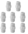 Eight Pack One Half Inch PVC Pipe Connectors M To M NPT Thread Coupling Adapters For DIY Home Or Industrial Plumbing Use Corrosion Resistant White PVC Fittings, 8-pack