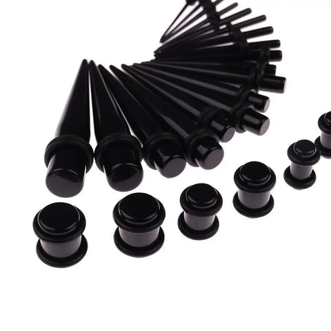 All In One Ear Stretch Kit With 50 Pieces Of Acrylic Tapers And Plugs From 14G To 00G Plus Silicone Tunnels For Gauges And Expander Sets Black Body Jewelry For Everyday Wear