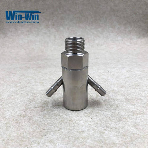 Waterjet mixing chamber assembly 014197-1, stainless steel, with threaded top and side nozzle fittings