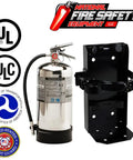 Two Pack Class K Kitchen Fire Extinguisher With Built Tough Steel Mount Bracket And Easy View Safety Sign, 19.25 in stainless steel.
