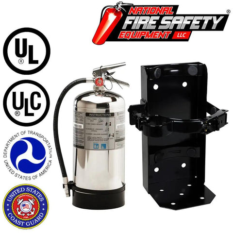 Two Pack Class K Kitchen Fire Extinguisher With Built Tough Steel Mount Bracket And Easy View Safety Sign, 19.25 in stainless steel.