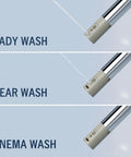 Round Bidet Toilet Seat With Wireless Remote showing spray nozzles for Lady Wash, Rear Wash, and Enema Wash features.
