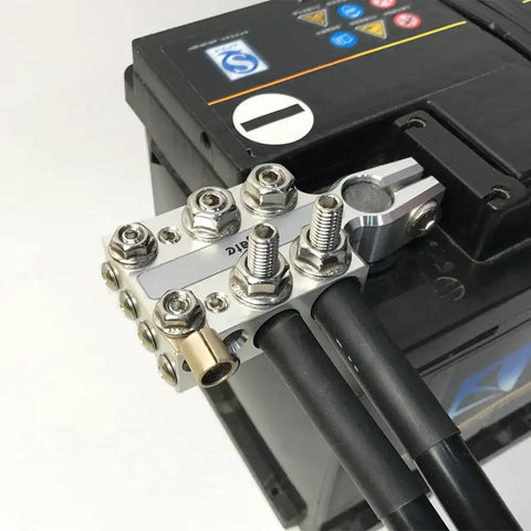 Heavy Duty 20-Way Lead Acid Battery Post Terminal Ends Distribution Block Bus Bar for Tapered Top SAE DIN EN Posts, Accepts 8 AWG Up to 4/0 XL Wire Gauge, Multi Size Connectors, Ideal for AGM Gel Wet MF Batteries and Pro Grade Car Electrical Upgrades on battery post