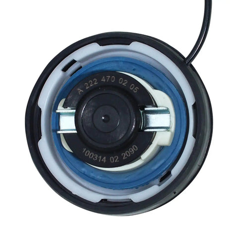 Close-up of Mercedes Benz Gas Cap Replacement 2224700205 fuel cap showing plug-and-play design for CLA250 CLS450 E300 models.