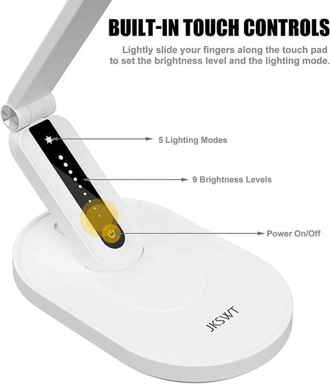 Close-up of Eye Care Desk Lamp With USB Charging Port Dimmable 5 Color Modes And 72 LED Full Spectrum Touch Control panel