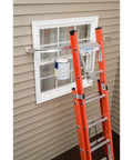 Heavy Duty Ladder Stabilizer For 45 Inch Ladders With Quickclick Lock installed on orange ladder near window for painting