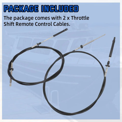 Package of 2, 12ft Throttle Shift Remote Control Cables for outboard motors fits Johnson Evinrude OMC BRP 1979 to present