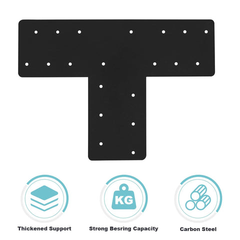 4 Pcs T Post Bracket Set With 16.9 by 5 Inch T Flat Mending Plates Black Powder Coat Joining Brackets for 6x6 and 8x8 Posts