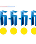Pro Grade Woodworking Jigs Set Scribing Fillers Toe Kick Markers Ceiling Scribe Tools For Seamless Cabinet Installations Gap Free Finish Quick Draw Easy Setup No Sweat Four Pack featuring four blue jigs and yellow marking discs.