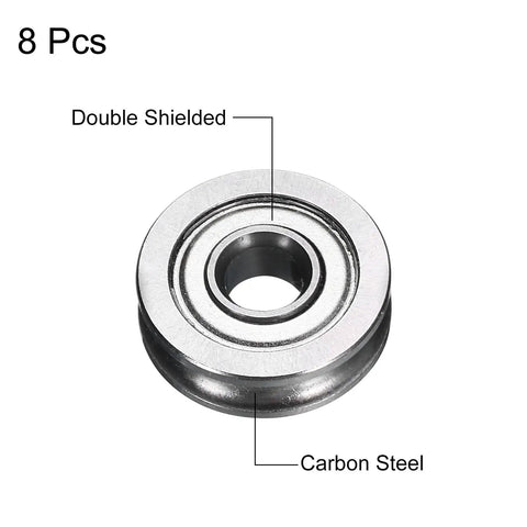 Eight Piece U Groove Ball Bearings 4x13x4mm Chrome Steel Roller Wheels Double Shielded ABEC3 Precision showing a single bearing detail.