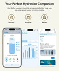 32 Oz Smart Water Bottle Hydration Tracker With Gentle Drink Alarms And Heavy Duty Insulation Keeps Drinks Bone Cold For Hours Ideal For The Daily Grind And Health Hustles To Help You Lock In Your Sips And Chase Wellness Wins Effortlessly app screen showing drink tracking and progress graph.