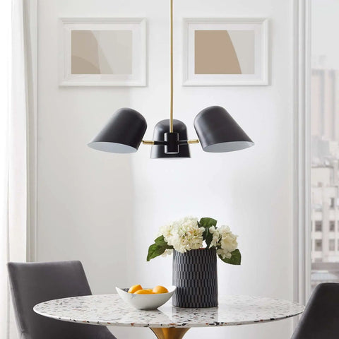 Briana 3 Light Pendant Ceiling Light In Black Finish, Mid Century Modern Chandelier With Metal Shades over dining area